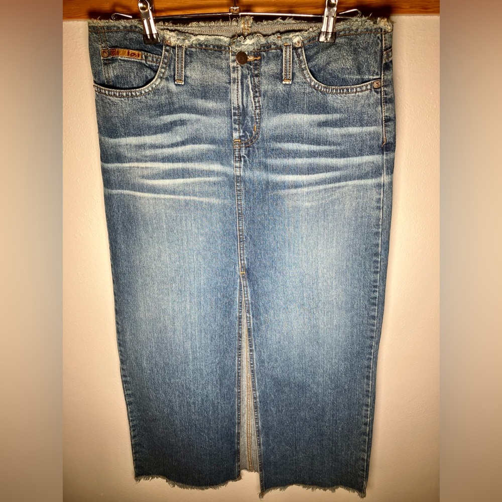 lei 9 raw hem skirt ankle length slit middle denim medium skirt $79 euc